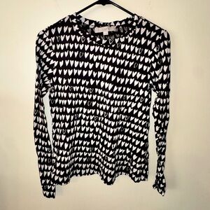 LOFT Black and White Heart Print Long Sleeve Top